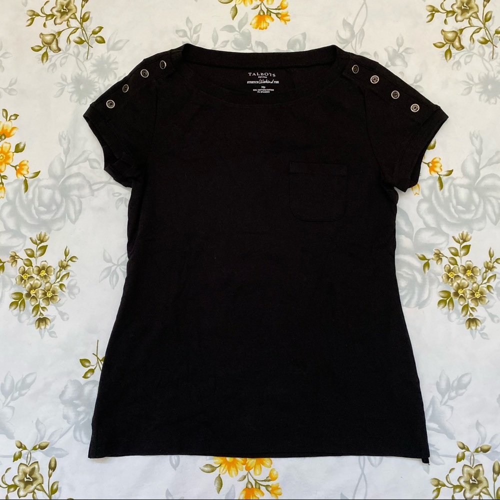 Talbots Size MP Black Basic Tee - image 2